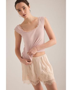 Maeve Lace-Trim Cap-Sleeve Top - Pink