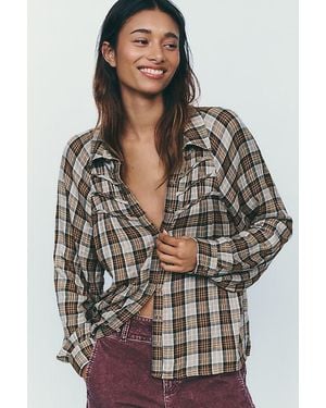 Pilcro Ruched-Yoke Buttondown Shirt - Multicolour