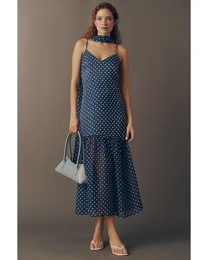 Maeve Sleeveless V-Neck Tiered Scarf Midi Dress - Blue