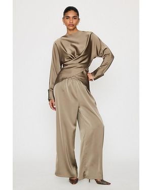 Odd Muse Satin Wide-Leg Trousers - Natural