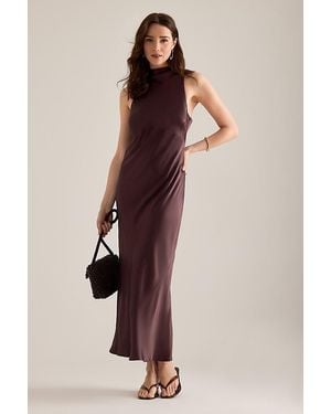 By Anthropologie Milly Satin High-Neck Midi Dress - Purple