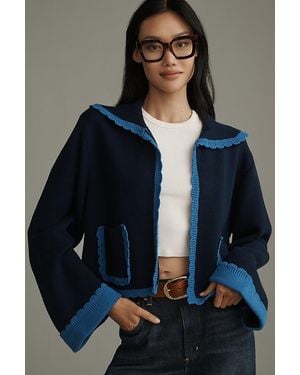 FRNCH X Anthropologie Scallop-Collar Cardigan - Blue