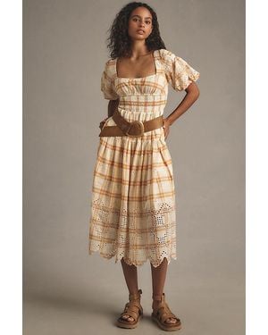 By Anthropologie Puff-sleeve Eyelet Midi Dress - Natural