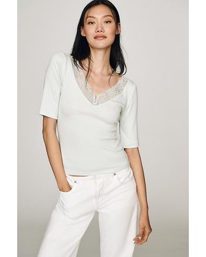 Maeve V-Neck Henley T-Shirt - White