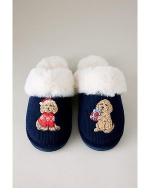 Chelsea Peers Corduroy Embroidered Slippers - Blue