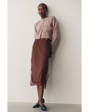 By Anthropologie Lace Trim Midi Skirt - Brown