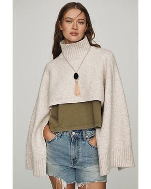 By Anthropologie Funnel-Neck Cropped Shrug Poncho - Natural