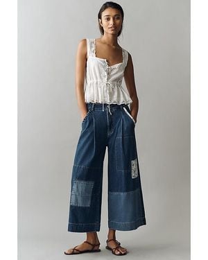 Pilcro Patchwork High-Rise Crop Wide-Leg Jeans - Blue
