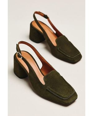 Maeve Slingback Loafer Block Heels - Green