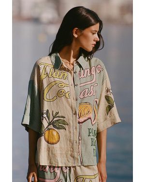 Celandine Short-Sleeve Linen-Blend Buttondown Shirt - Multicolour