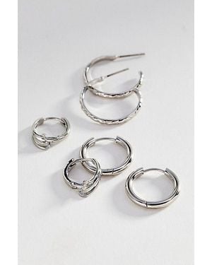 By Anthropologie Textured Hoop Earrings, Set Of 3 - Metallic