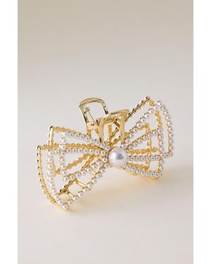 Anthropologie Faux-Pearl Bow Hair Claw Clip - Natural