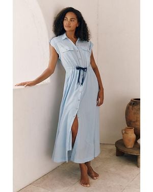 Celandine Tie-Waist Maxi Shirt Dress - Blue
