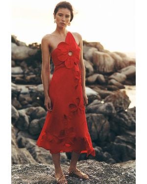 By Anthropologie One-Shoulder Cutwork Dress - Red