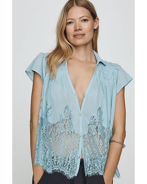 By Anthropologie Cotton Lace Buttondown Shirt - White