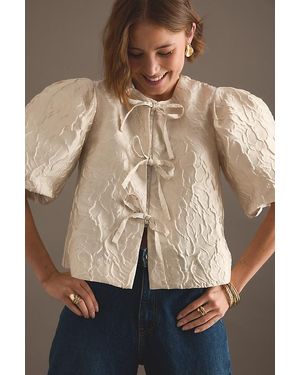 Maeve Jacquard Puff-Sleeve Blouse - Natural