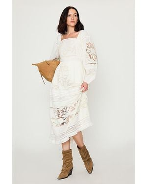Bl-nk Cutwork Long-Sleeve 100% Cotton Midi Dress - Natural
