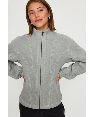 Pilcro 100% Cotton Seamed Slim Zip-Front Sweatshirt - Grey