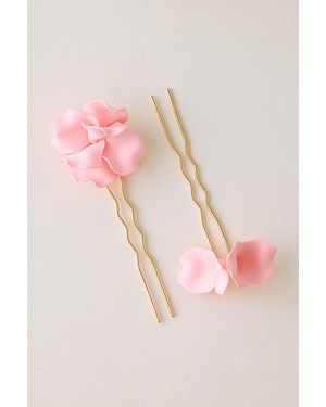 Anthropologie 3D Floral Hair Pins, Set Of 2 - Pink