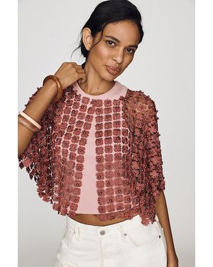 By Anthropologie Sheer Pearl Lace Cape - Red