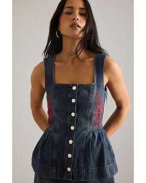 Damson Madder Mitzie Embroidered Denim Top - Blue