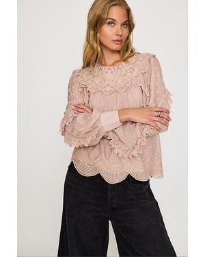 By Anthropologie Ruffle Embroidered Bib Blouse - Black