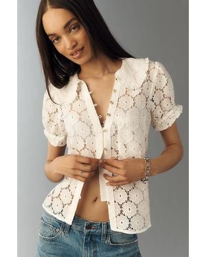 Pilcro The Keira Collared Button-Front Blouse By Lace Edition - White