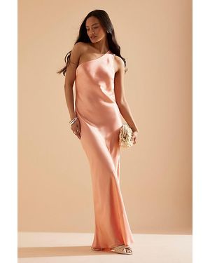 By Anthropologie The Lily One-Shoulder Satin Maxi Slip Dress - Brown