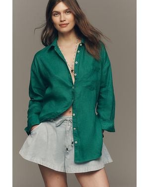 Maeve The Bennet Linen Buttondown Shirt By - Green
