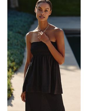 Celandine Linen Smocked Tank Top - Black
