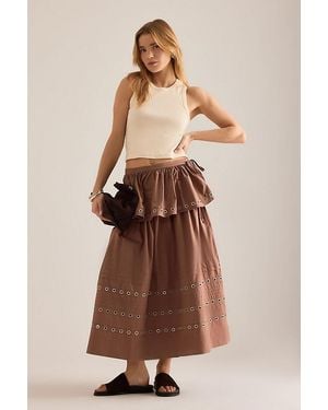 Damson Madder Anika Eyelet Midi Skirt - Brown