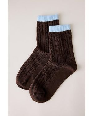 By Anthropologie Pointelle Contrast Socks - Brown