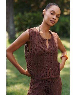 Celandine Bloom Crochet Button-Front Top - Green