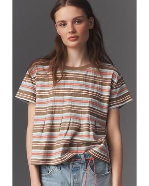 Pilcro Pleated Swing Cotton T-Shirt - Brown