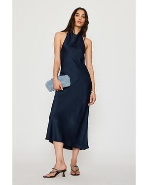 By Anthropologie Halter Satin Midi Slip Dress - Blue