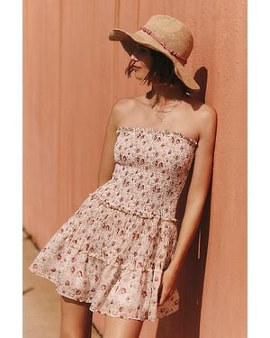 By Anthropologie Strapless Smocked Mini Dress - Brown