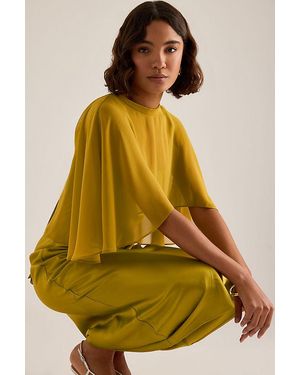 By Anthropologie Casey Cape Overlay Satin Midi Dress - Yellow