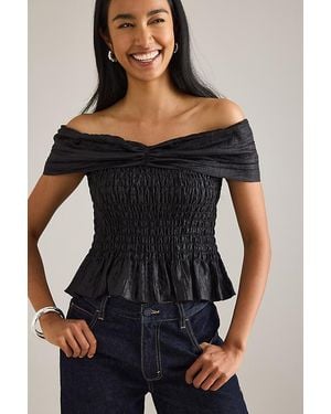 By Anthropologie Shirred Bardot Top - Black