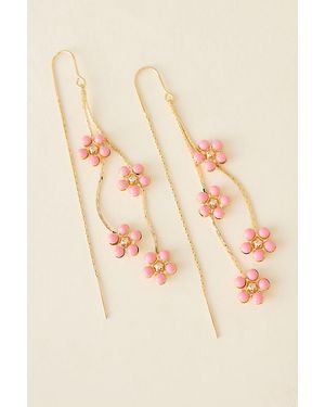 By Anthropologie Plated Daisy Sparkle Threader Earrings - Natural