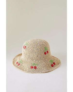 By Anthropologie Cherry Straw Bucket Hat - Natural