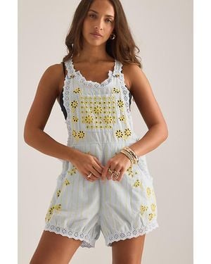 By Anthropologie Eyelet Overall Playsuit - Blue