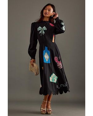 Stella Nova Bead Embellished Long-Sleeve Midi Dress - Black