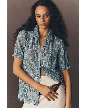 Pilcro The Aly Lace Puff-Sleeve Blouse By - Blue