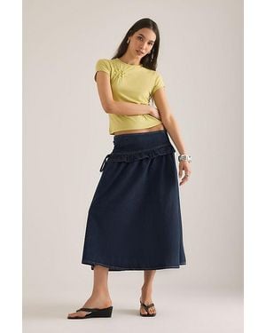 Damson Madder Bellamie Frill Denim Midi Skirt - Blue