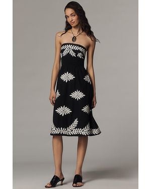 By Anthropologie Strapless Smocked Midi Dress - Multicolour