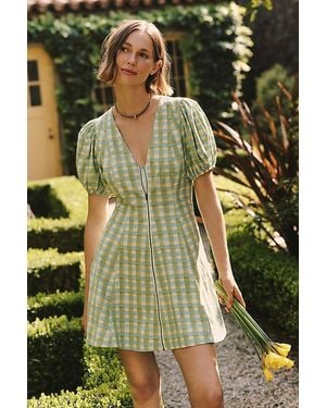 Pilcro Puff-Sleeve Zip-Front Mini Dress - Green