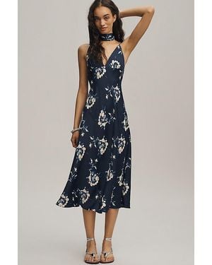 Maeve Printed V-Neck A-Line Midi Dress - Grey