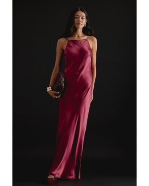 Anthropologie Halter Satin Maxi Slip Dress - Red