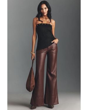 Pilcro The Rylan Faux-Leather Relaxed High-Rise Flare Trousers By - Grey