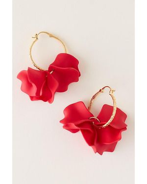 By Anthropologie Plated Flower Hoop Earrings - Red